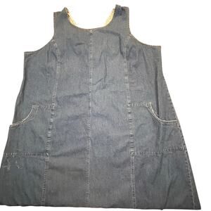 Vintage CTS Blue Women 32W Blue Denim Jumper Dress 90s Style Pocketed Midi